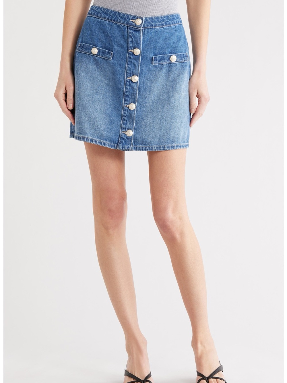 L'AGENCE Button-Front Denim Mini Skirt - Light Blue size 30